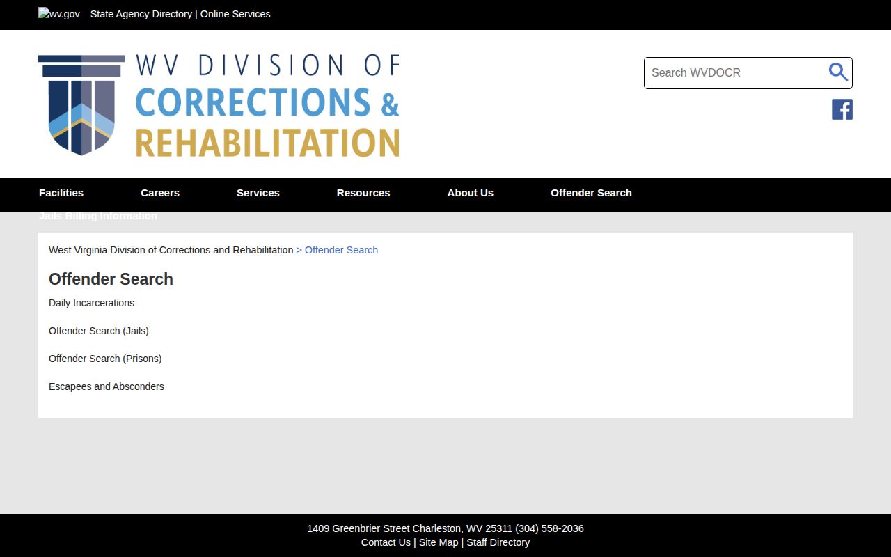 Hampshire County released inmate WVDCR offender search gateway